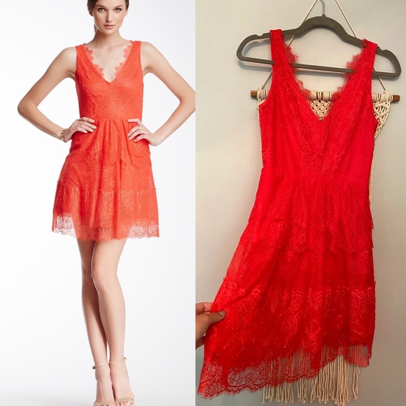 BCBGMAXAZRIA Willa Lace Dress in Bright Poppy - Picture 1 of 4